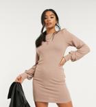 Asos Design Petite Super Soft Mini Dress With Padded Shoulders In Brown