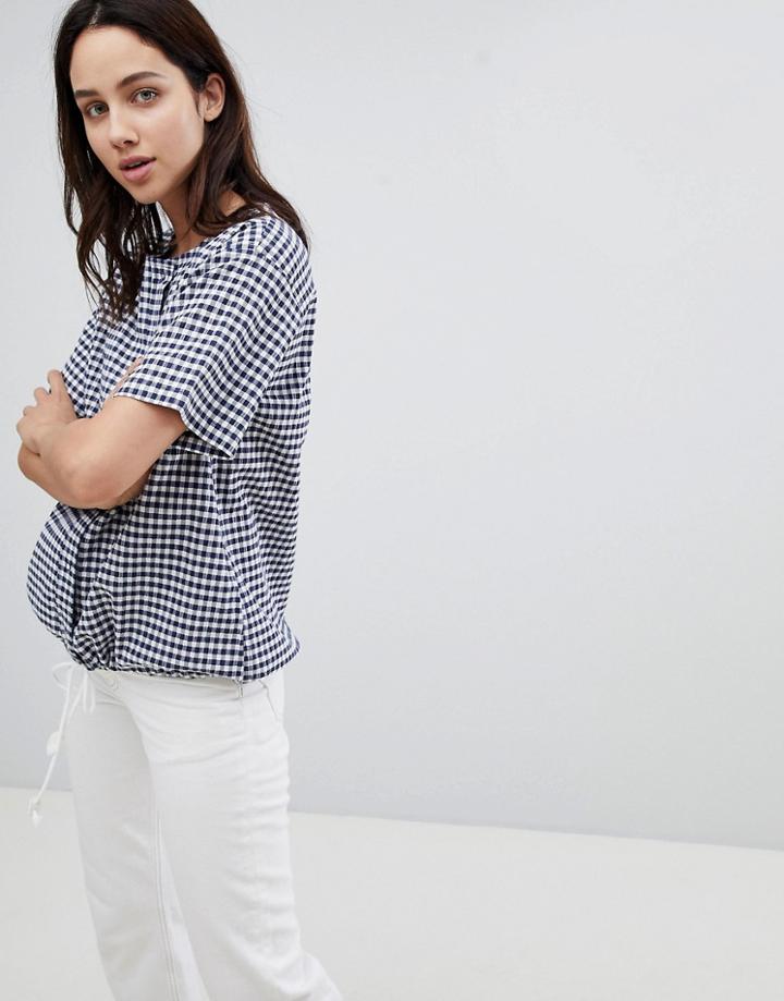 Mads Norgaard Gingham Tie Waist Top - Navy