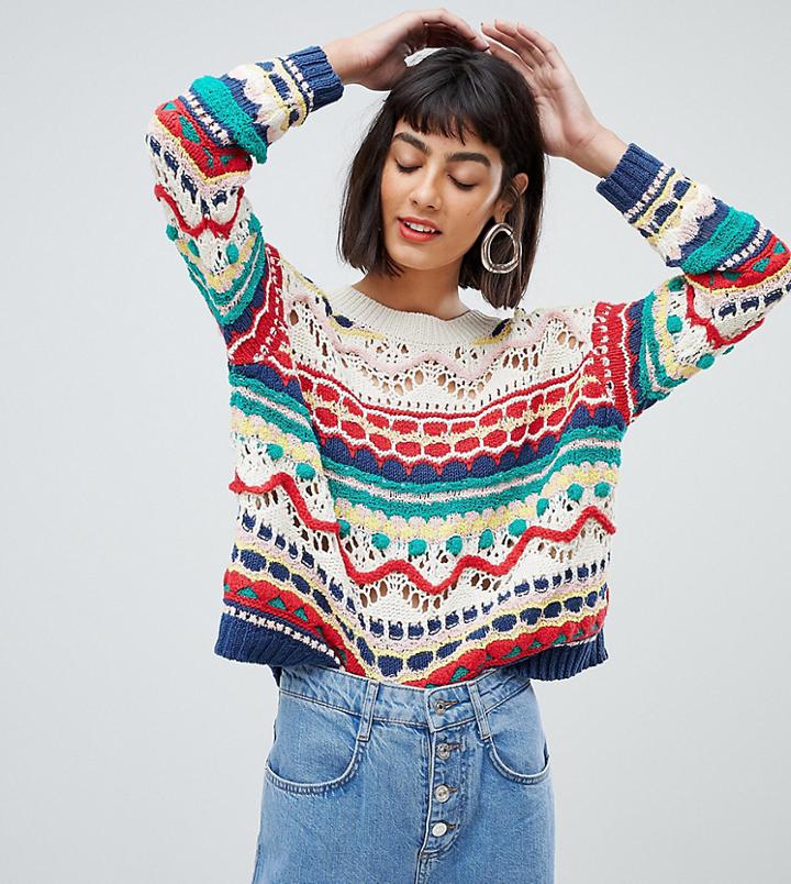 Mango Crochet Knit Sweater In Multi