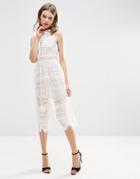 Asos Lace Collar Geo Lattice Midi Dress - Ivory