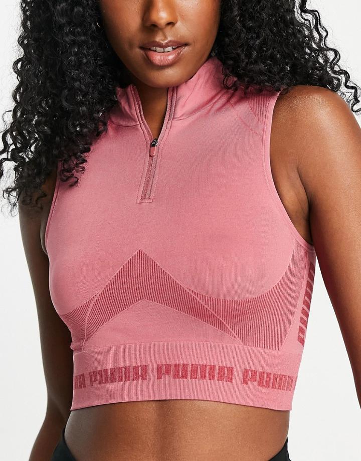 Puma Training Evoknit Seamless Contour 1/4 Zip Crop Tank Top In Red