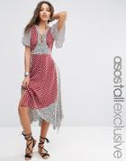 Asos Tall Mix And Match Hanky Hem Dress - Multi