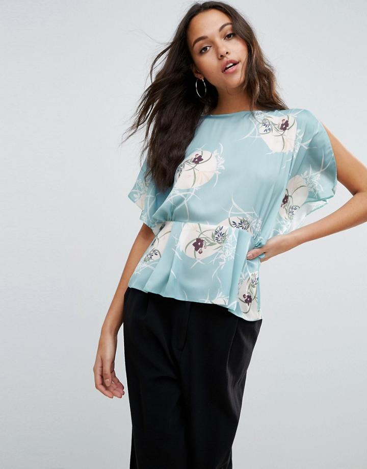 Asos Satin Tea Blouse In Japanese Floral - Multi