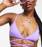 Collusion Bikini Top With Strap Detail In Purple - Purple