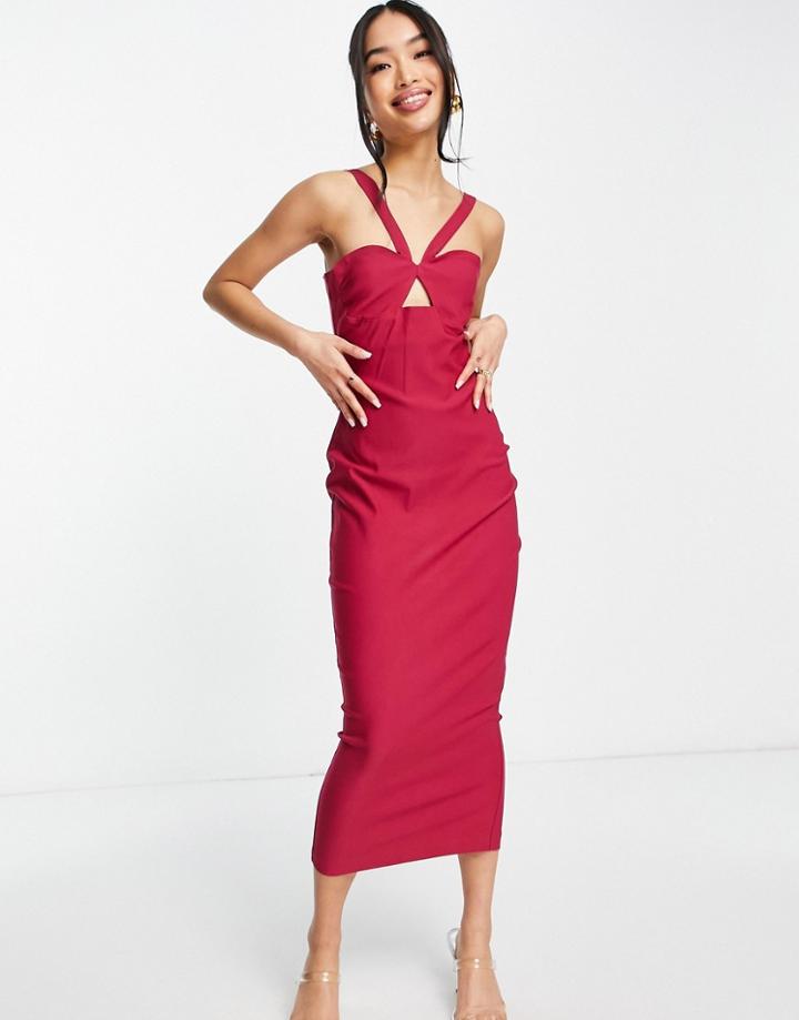 Vesper Strappy Keyhole Midi Body-conscious Dress In Raspberry-purple