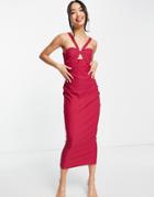 Vesper Strappy Keyhole Midi Body-conscious Dress In Raspberry-purple