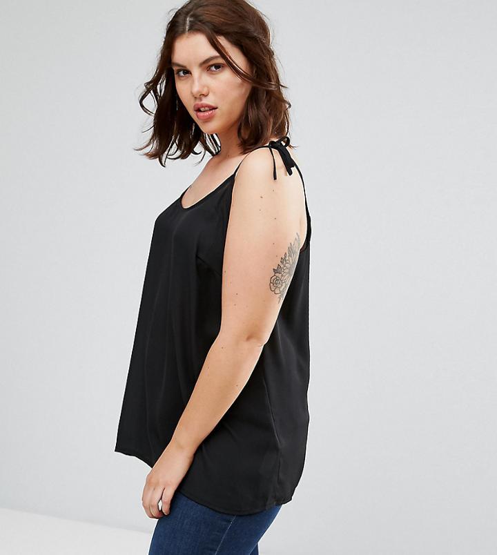 New Look Curve Tie Shoulder Cami Top - Black