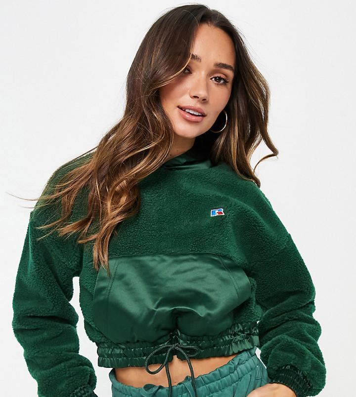Russell Athletic Faux Lambswool Fleece Hoodie In Dark Green