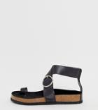 Kaltur Exclusive Black Leather Toe Loop Sandals With Silver Buckle