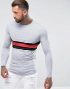 Asos Longline Long Sleeve T-shirt With Curve Hem And Color Block Panels - Gray