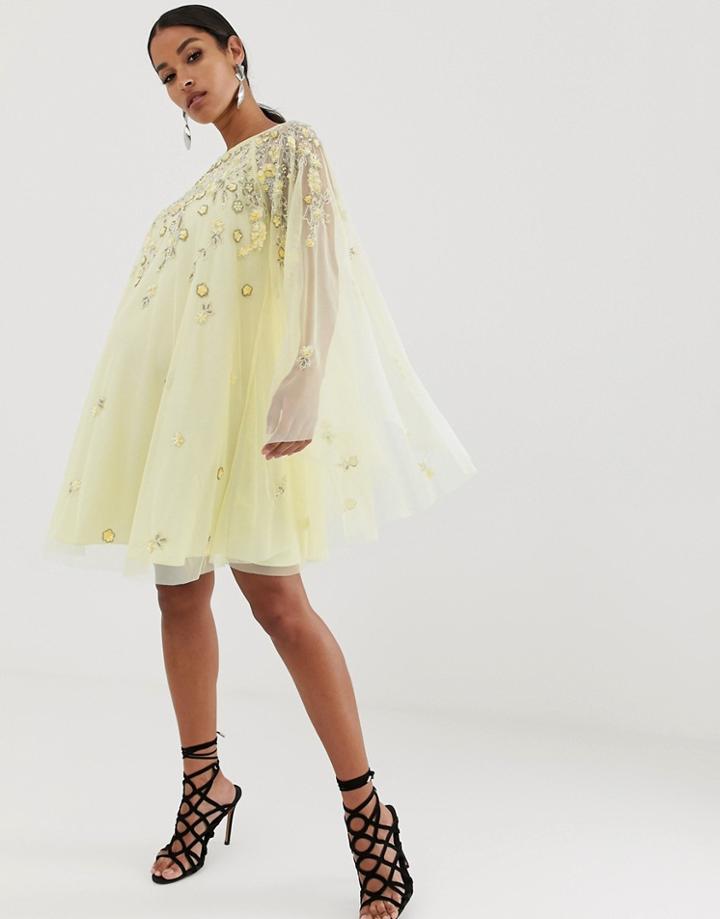 Asos Design Maternity Mini Dress With Heavily Embellished Cape - Multi