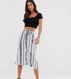 Influence Tall Midi Skirt With Pockets In Natural Stripe - Beige