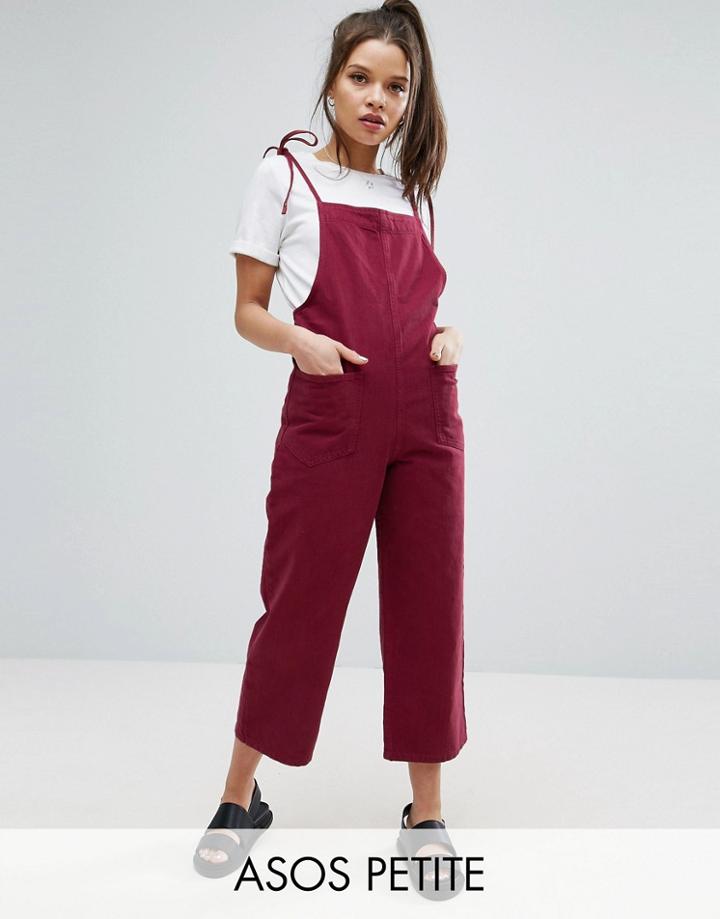 Asos Petite Denim Jumpsuit In Raspberry With Tie Straps - Pink