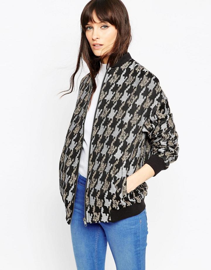 Asos Premium Bomber Jacket In Houndstooth Camo Jacquard - Multi