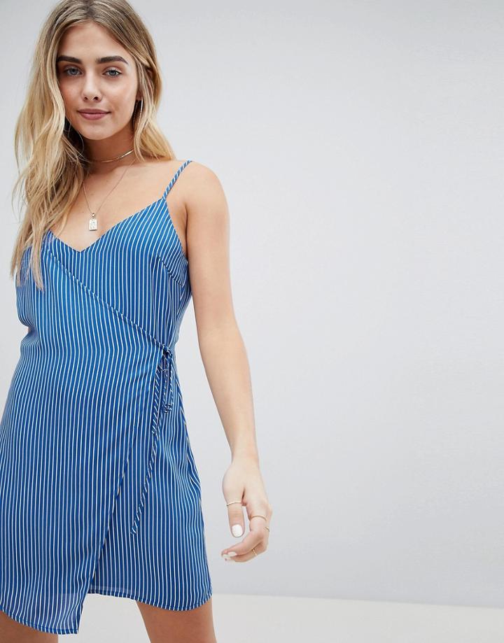 Honey Punch Cami Wrap Dress In Fine Pleat - Blue