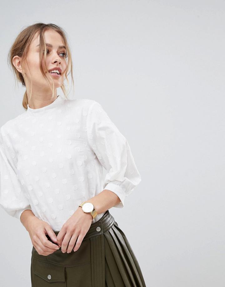 Closet London Flocked High Neck Blouse - Cream