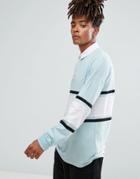 Asos Oversized Long Sleeve Rugby Polo Shirt With Contrast Panelling In Blue - Blue