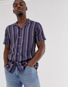 Selected Homme Short Sleeve Striped Revere Collar Shirt In Navy - Navy