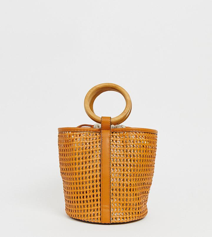 Pull & Bear Woven Bucket Bag In Tan - Brown
