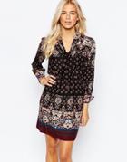Oasis Artisan Paisley Border Puss Bow Dress - Multi