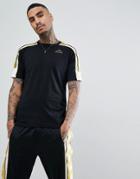 Kappa T-shirt With Large Logo Taping In Black & Gold - Black
