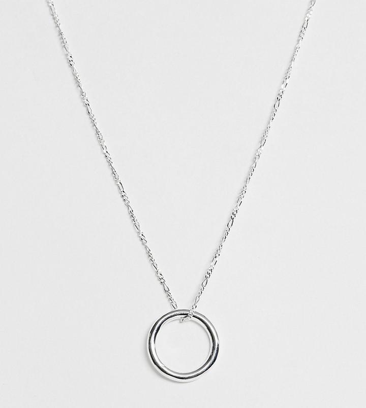 Asos Design Sterling Silver Long Necklace In Figaro Chain With Open Circle Pendant