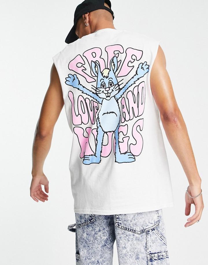 New Love Club 'free Hugs' Back Print Oversized Sleeveless T-shirt In White