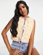 Miss Selfridge Tie Front Sleeveless Printed Vest-multi