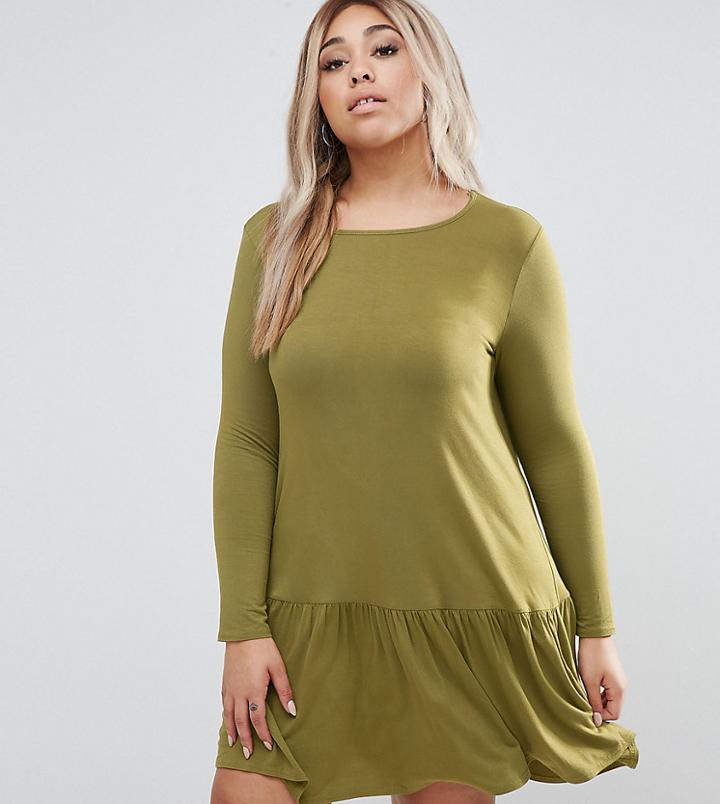 Asos Curve Swing Dress With Frill Hem - Green