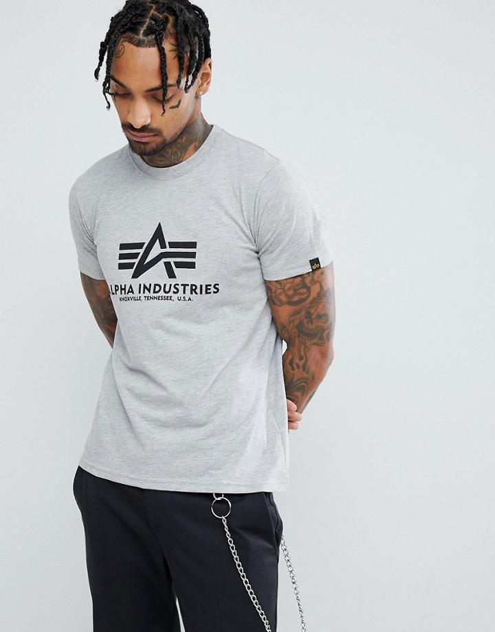 Alpha Industries Logo T-shirt In Gray Marl - Gray