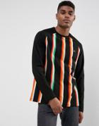 Asos Longline Raglan T-shirt With Embroidery And Vertical Stripe - Black
