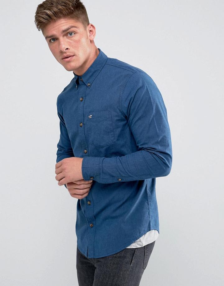 Hollister Poplin Shirt Icon Logo Slim Fit In Navy - Navy
