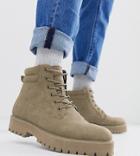 Asos Design Wide Fit Lace Up Boots In Stone Faux Suede With Stone Sole