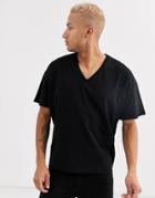 Asos Design Oversized T-shirt With Deep V Neck In Black