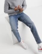 Asos Design High Rise Regular Jeans In Vintage Mid Wash Blue