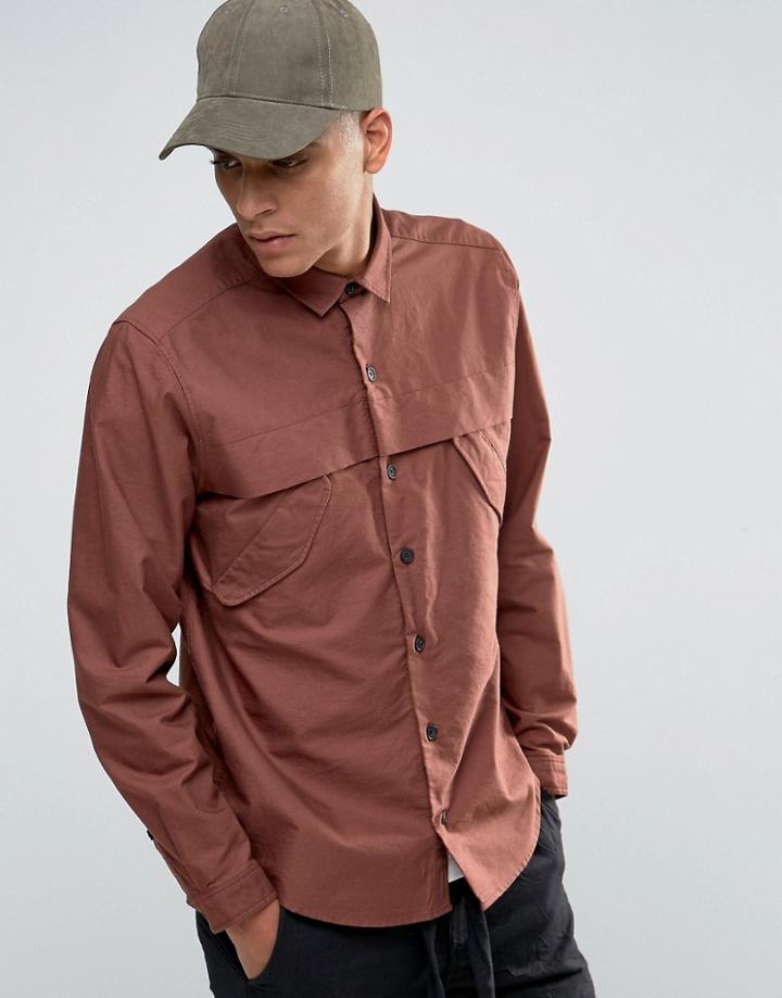 Asos Military Shirt In Rust With Storm Flaps And Long Sleeves In Regular Fit - Rust