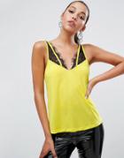 Asos Fluoro Cami With Lace Caging Detail - Yellow