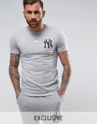 Majestic Longline Yankees T-shirt In Muscle Fit Exclusive To Asos - Gray