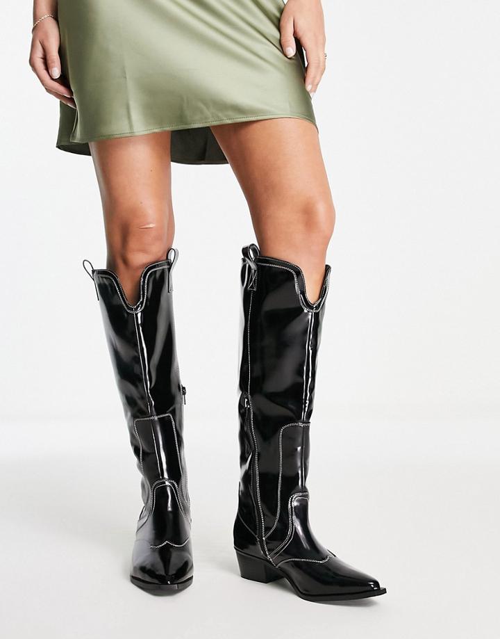 Public Desire Kentucky Over The Knee Western Boots In Black