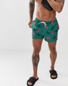 Asos Design Swim Shorts In Watermelon Print In Short Length - Blue
