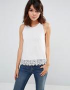 Jdy Kimmie Sleeveless Tank With Lace Trim In White - White
