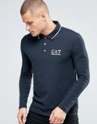 Emporio Armani Ea7 Polo Shirt With Tipping In Navy Long Sleeves - Navy