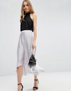 Asos Midi Skirt In Satin With Splices - Silver