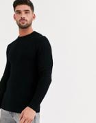 Asos Design Muscle Fit Textured Knit Sweater In Black