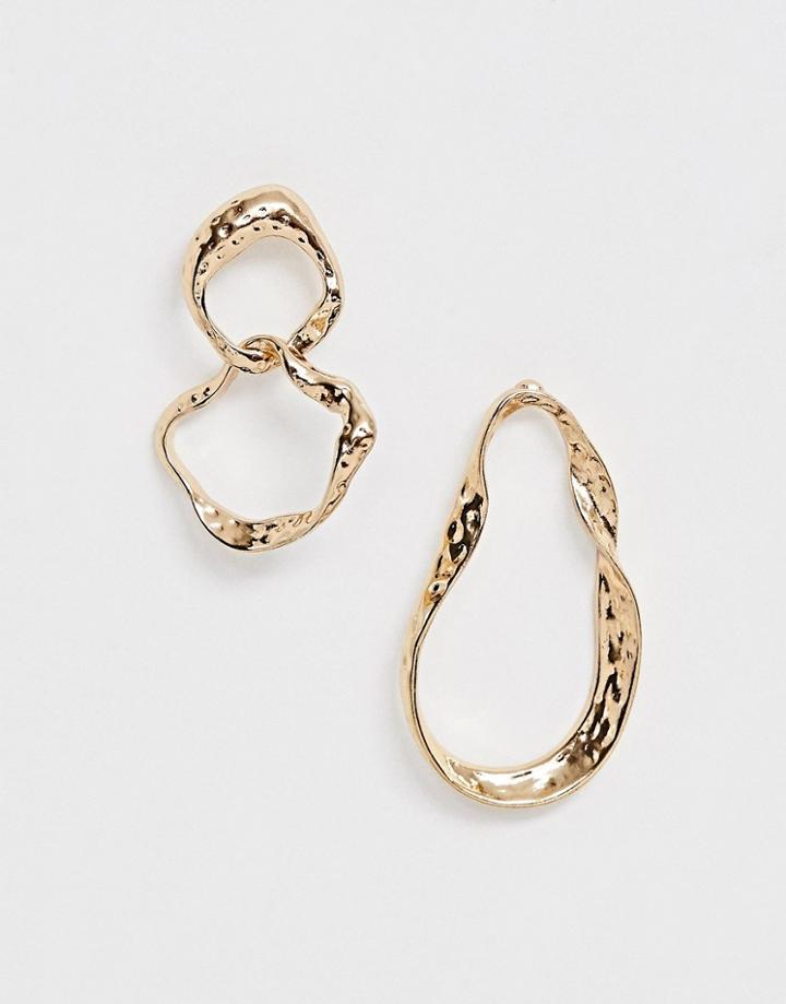 Asos Design Earrings In Asbtract Hammered Open Shapes In Gold - Gold