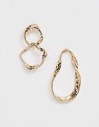 Asos Design Earrings In Asbtract Hammered Open Shapes In Gold - Gold
