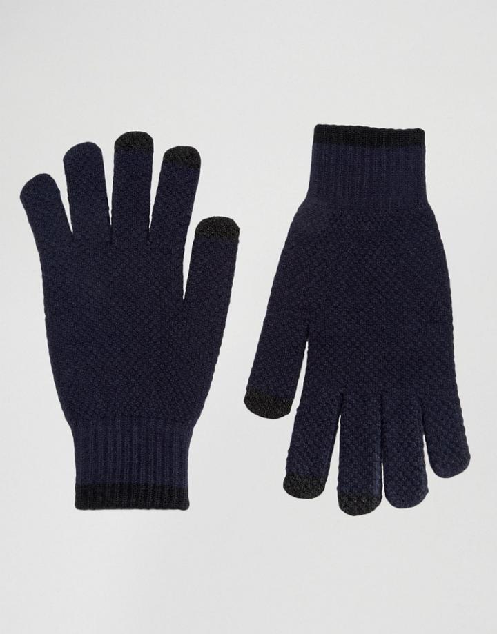 Asos Textured Gloves In Navy - Blue