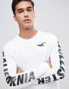 Hollister Long Sleeve Top Large Seagull And Sleeve Logo In White - White