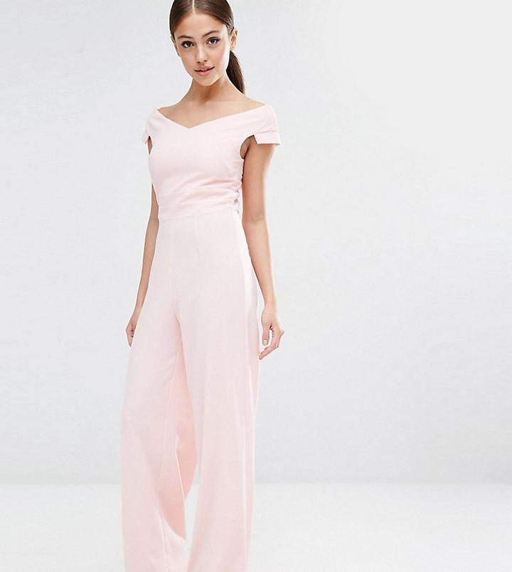 Vesper Bardot Jumpsuit With Wide Leg - Pink