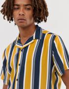 Brooklyn Supply Co Revere Collar Shirt With Vintage Vertical Stripes In Yellow - Yellow